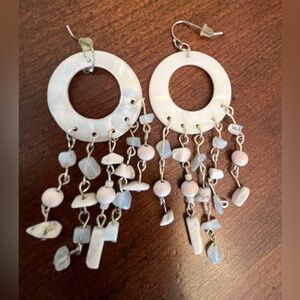 Elegant Dangle Earrings with White iridescent and Silver Accents
